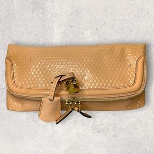 Alexander McQueen Tan Patent Leather Skull Clutch